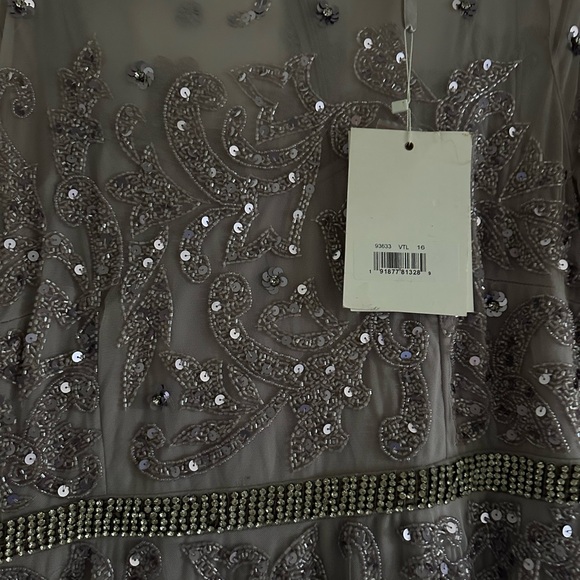 NWT Mac Duggal Long Sleeve Tea Length Dress 16 Vintage Lilac #8063 - Picture 6 of 7